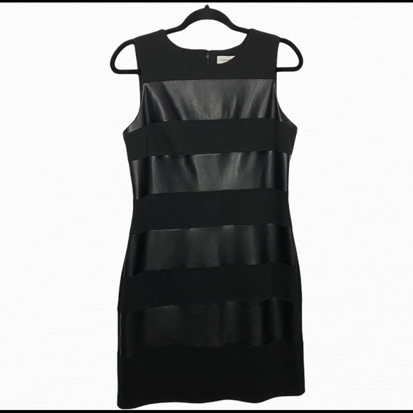 Calvin Klein Faux Leather Sleeveless Stripe Dress.  Vegan Size 8 Knee Length. - Picture 9 of 9